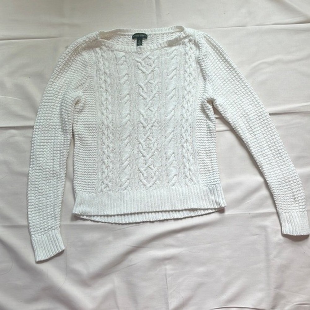 Ralph Lauren LRL Lauren Jeans Co White Knit Sweater amazing condition Size Small